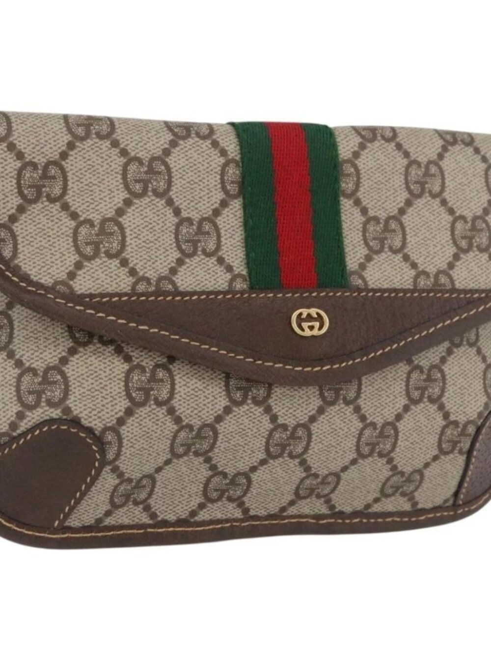 GUCCI GG Supreme Web Sherry Line Pouch PVC Beige Red Green Auth LNZ1003A